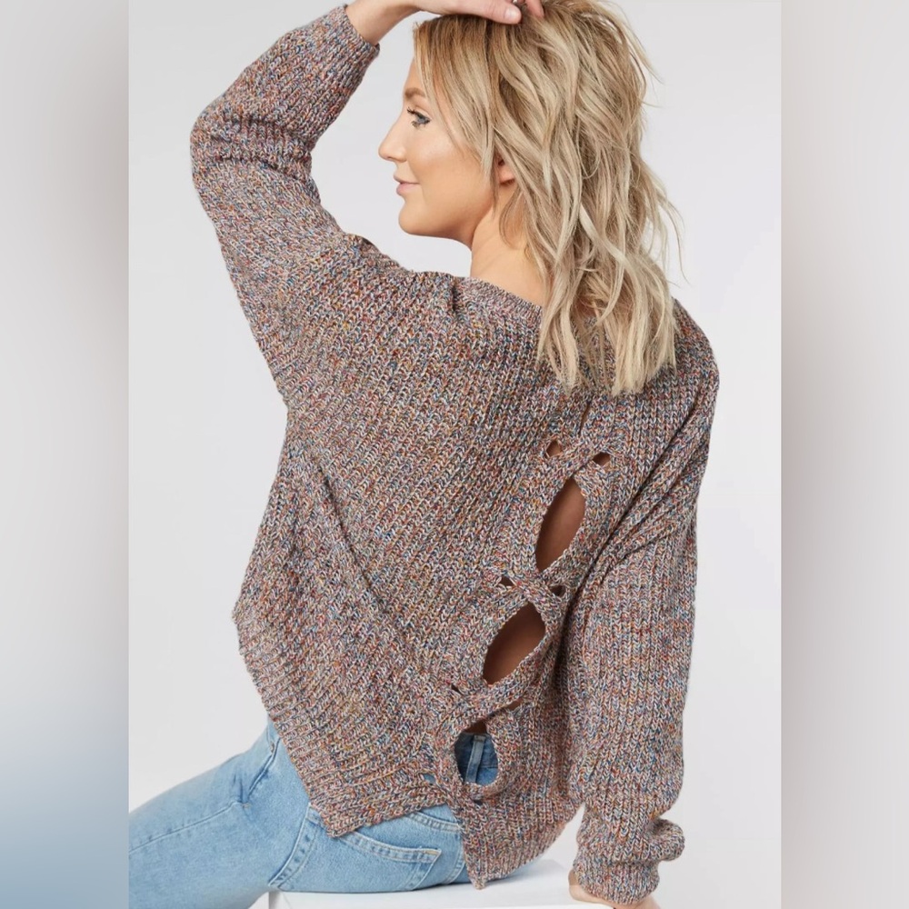 Express Women’s Multicolor Knit Multiple Cross Back Sweater Size Small